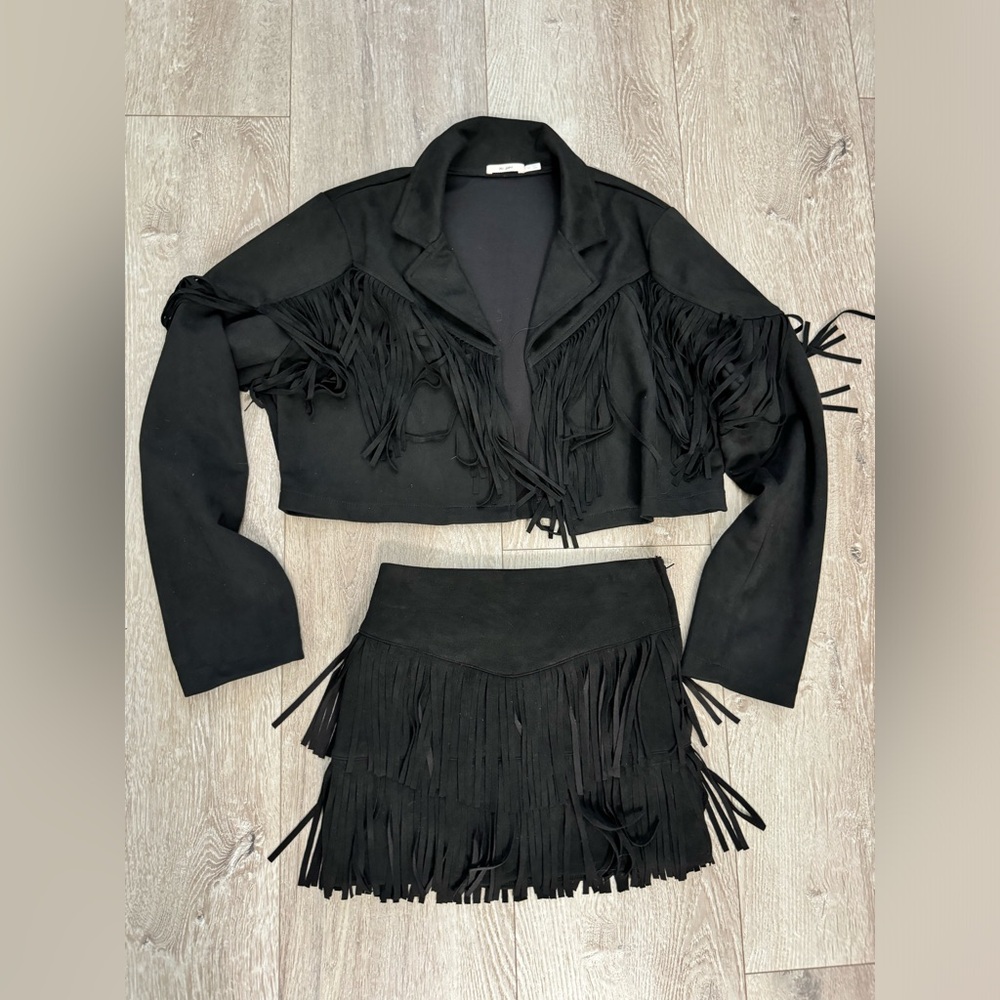 Girls Fringe Set, Skirt and Jacket Black Size M/10 Franki by Francesca’s